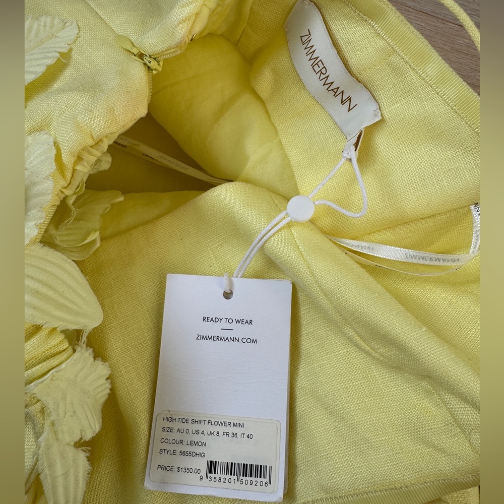Zimmermann Yellow Floral Mini Appliqué Dress Size 0 - Picture 4 of 4